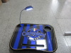 blue and black color portable laptop table with cushion and led light