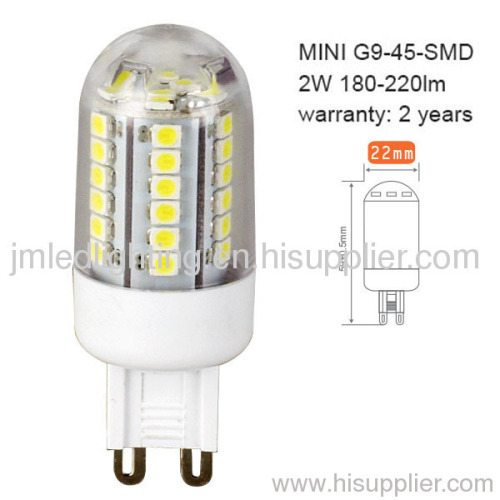 110v or 230v mini g9 led bulb light 2w 200lm