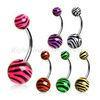 Zebra Skin Surgical Stainless Steel Uv Acrylic Button Belly Piercing Rings For Anniversary