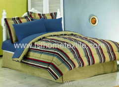 T200 Polycotton 4pcs Comforter Set with Green printing Stripe Designs