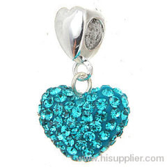 925 Sterling Silver european White Crystal Heart Pendant Beads