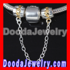 european 925 Sterling Silver Safety Chain with Gold Plated Love to Love Beads SS0264