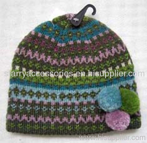 Acrylic multicolor jacquard knitted hat