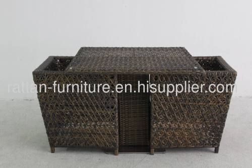 Restaurant furniture PE WICKER dining furniture square table and chair flower weaving