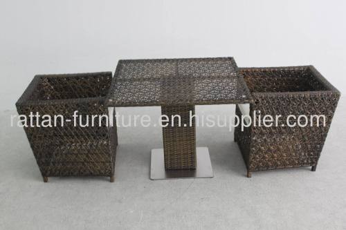 Restaurant furniture PE WICKER dining furniture square table and chair flower weaving