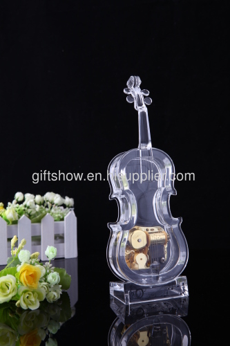 Transparent acrylic cello music box; transparent violin music box creative gift