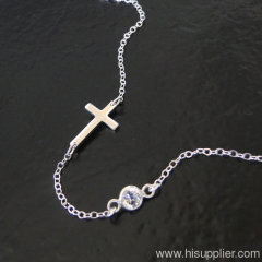 Wholesale Sterling Silver Cross Sideway Necklace Jewelry For Women