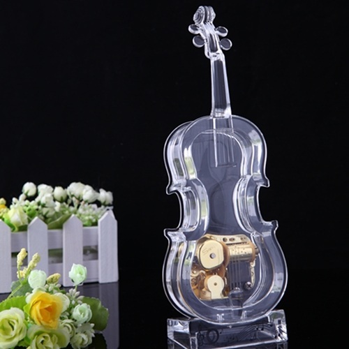 Transparent acrylic cello music box; transparent violin music box creative gift