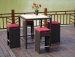 Wicker indoor and outdoor bar set with teakwood table top
