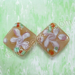 square lampwork glass beads with flowers onside wholesale from China beads factory