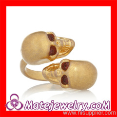 Wholesale Fashion Cool Double Gold Plated Swarovski Crystal Skull Ring