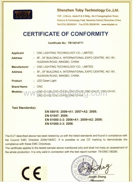 CE-EMC certificate for led downlight