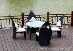 Leaves wicker round dining table with 4chairs