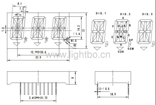 Custom 0.56 inches 3 digit 14 segment Alphanumeric LED Display