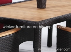 Patio rattan dining table with teakwood table top