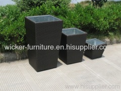 Garden rattan planters with zinc plates inside