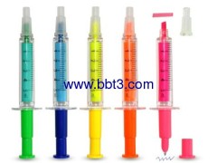 New syringe shape promotion highlighter with ballpen in one set