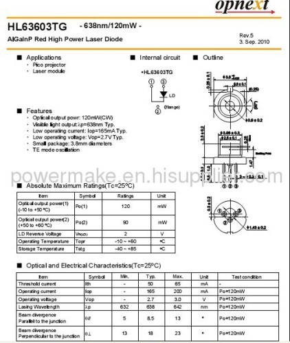 638nm 120mW Laser Diode HL63603TG