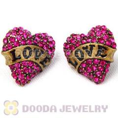 Vintage Style Crystal Heart LOVE Stud Earrings Wholesale