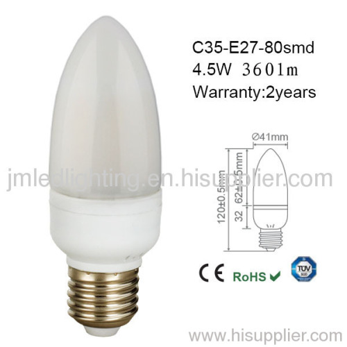 4.5w led candle bulb e27 c35 360lm milky