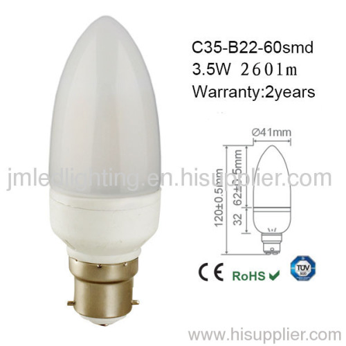 3.5w frosted led candle light bulbs b22 c35