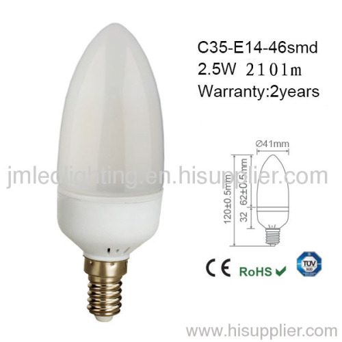 e14 candle led light c35 2.5w milk