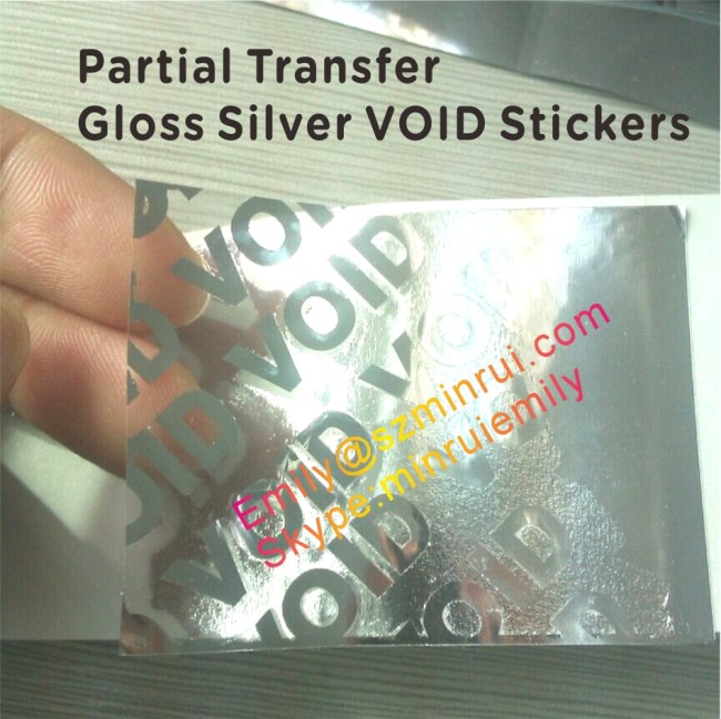 Custom Gloss Silver VOID Stickers with Bigger Font Size,Patial Transfer Gloss Silver Tamper Proof VOID Labels