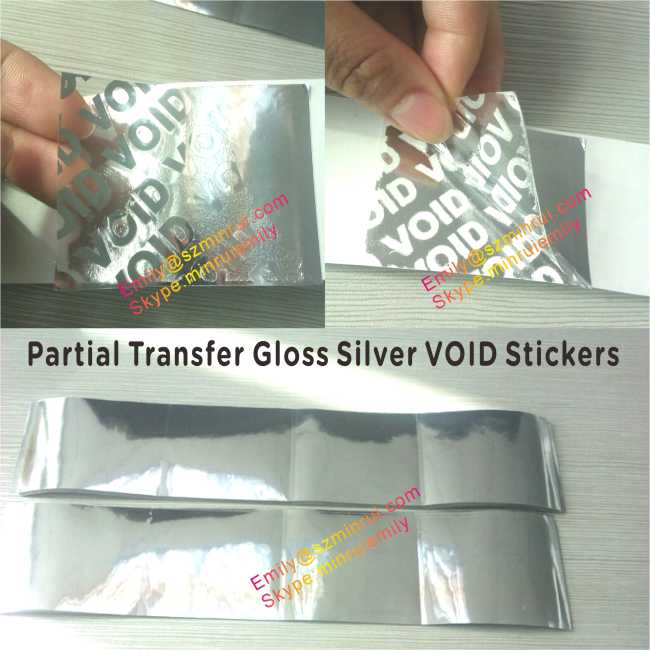 Custom Gloss Silver VOID Stickers with Bigger Font Size,Patial Transfer Gloss Silver Tamper Proof VOID Labels