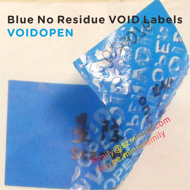 Custom No Residuce Blue VOID OPEN Tamper ProofLabels,No Transfer Blue Tamper Evident VOID OPEN Stickers