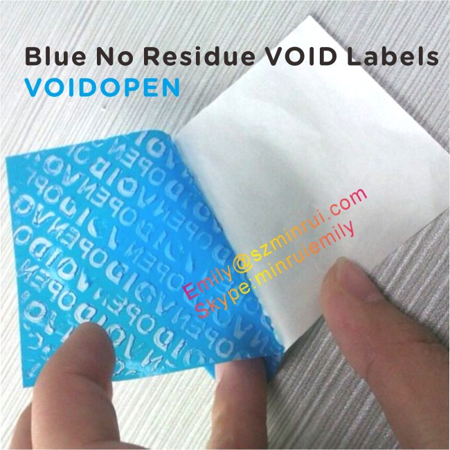 Custom No Residuce Blue VOID OPEN Tamper ProofLabels,No Transfer Blue Tamper Evident VOID OPEN Stickers