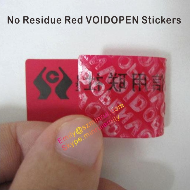 Custom No Residue Red VOID OPEN Stickers,Custom Tamper Proof Red PET VOID Labels