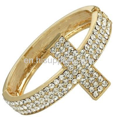 Rhiestone Crystal Gold Plated Sideways Cross Bracelet Bangle Sale