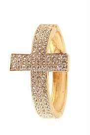 Rhiestone Crystal Gold Plated Sideways Cross Bracelet Bangle Sale