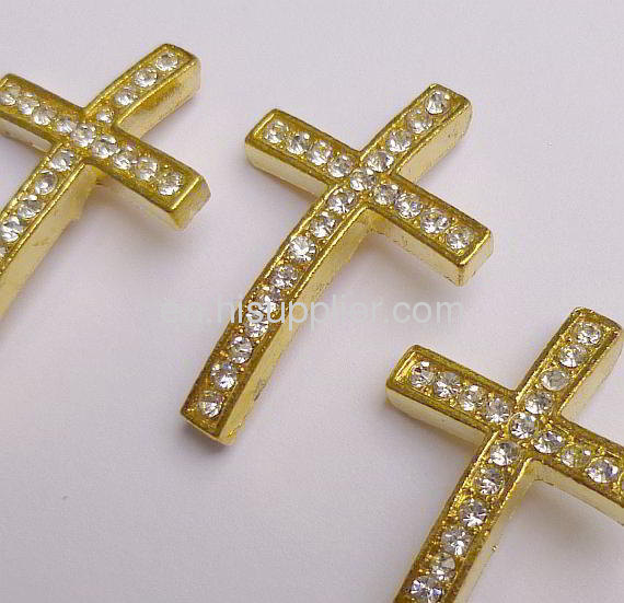 Gold Plated Rhinestone Crystal Sideways Cross Connectors For Bracelets