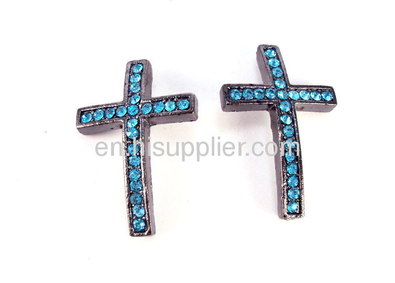 Gold Plated Rhinestone Crystal Sideways Cross Connectors For Bracelets