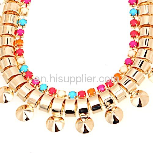 Resin Beads Bib Flat Chunky Snake Chain Necklace For Women