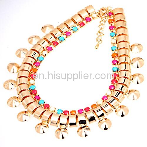 Resin Beads Bib Flat Chunky Snake Chain Necklace For Women