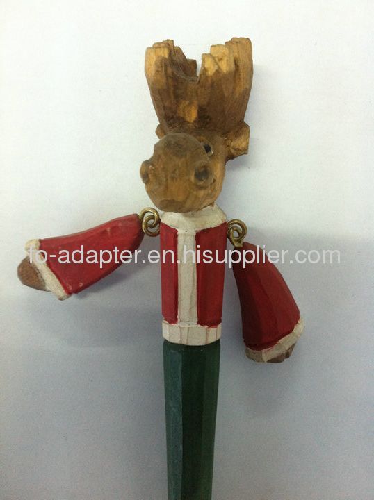 christmas style wooden carved ball pen