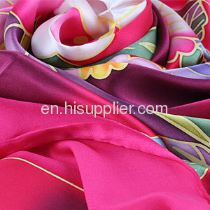 China Red Flower Printed Large Square Silk Scarves For Women