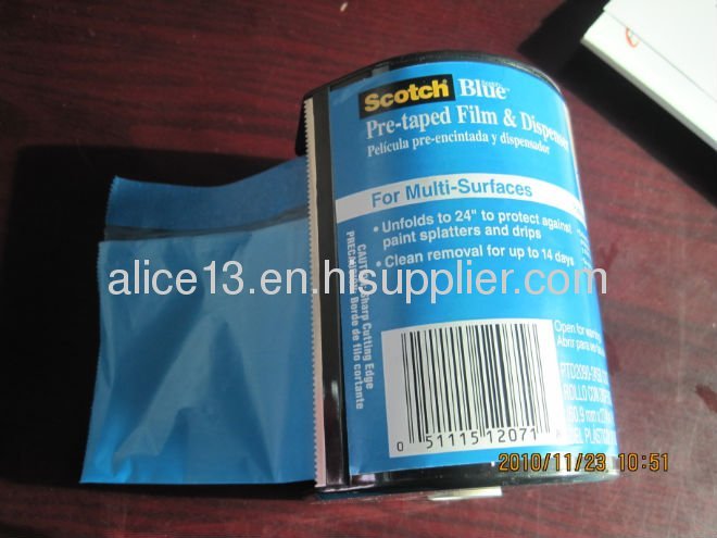 Taped protective plastic masking film with dispenser for car