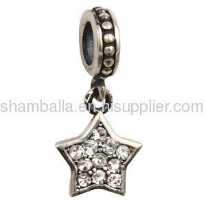 european Sterling Silver Pave Star Dangle With Clear Austrian Crystal