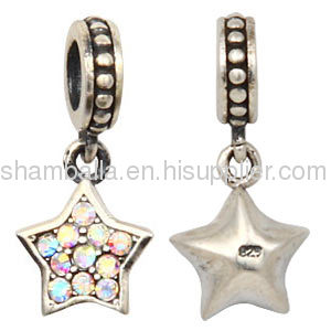 european Silver Pave Star Dangle Bead With AB Swarovski Crystal