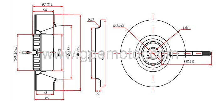 Heat exchanger Ventilation 48V Brushless DC Radial Fan R1G225