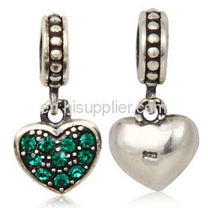 european 925 Sterling Silver Rhinestone Crystal European Heart Dangle 