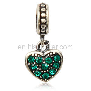 european 925 Sterling Silver Rhinestone Crystal European Heart Dangle 