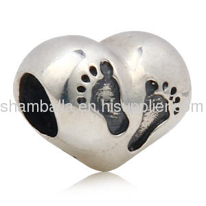 Antique Sterling Silver european Baby Footprint Heart Charm Wholesale