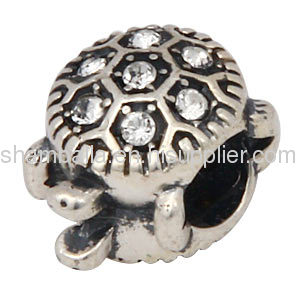 925 Sterling Silver european Turtle Charm Bead Pave Clear Swarovski Crystal