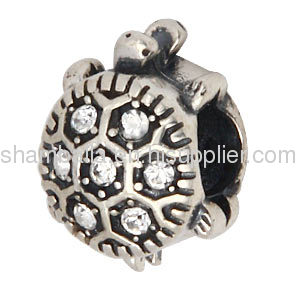 925 Sterling Silver european Turtle Charm Bead Pave Clear Swarovski Crystal