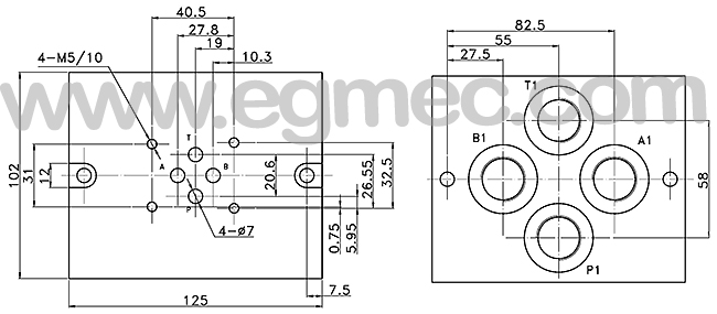 Rexroth G520 /01, G1/2in. NPT Port, Single Station Subplate, D03 Pattern