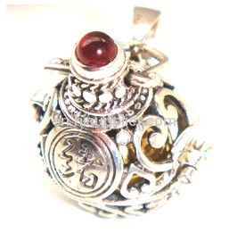 Garnet Gemstone Brass Chime Ball Sterling Silver Harmony Ball Pendant 